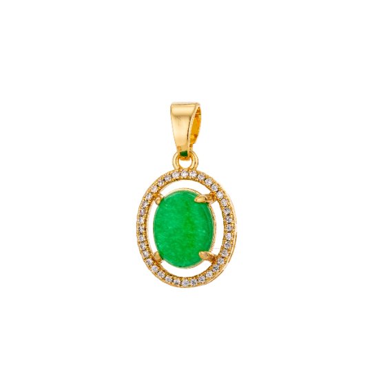 Gorgeous 18K Gold Filled Floating Green Oval Stone Charm Pendant with Bails Emerald Cubic Zirconia Necklace for Jewelry Making H-806