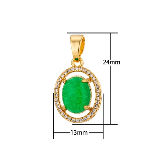 Gorgeous 18K Gold Filled Floating Green Oval Stone Charm Pendant with Bails Emerald Cubic Zirconia Necklace for Jewelry Making H-806