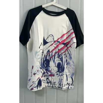 Black &amp; White Gothic Anime T-Shirt – Harajuku Y2K Graphic Top