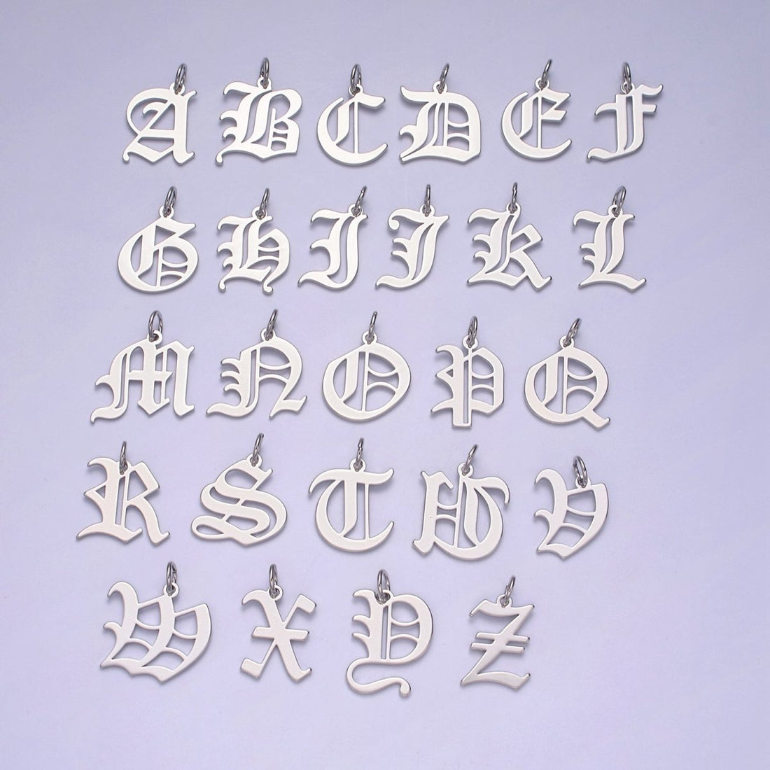 Gothic Letter Charm, Alphabet Charm, Silver Letter Charm, 26 Letters Initial Charms Old English Letter Pendant A690~A702