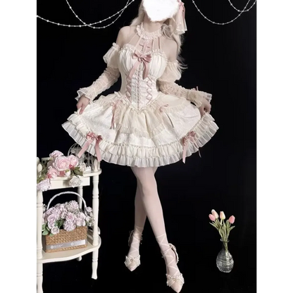 Harajuku Gothic Lolita Halter Dress – Off Shoulder Slim Waist Bow