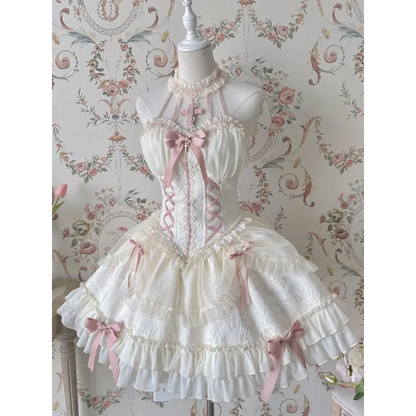 Harajuku Gothic Lolita Halter Dress – Off Shoulder Slim Waist Bow