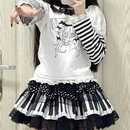 Piano Skirt – Gothic Lolita Polka Dot Lace