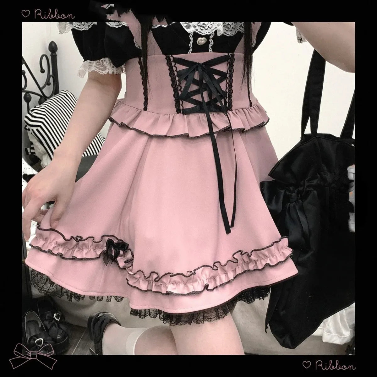 Gothic Lolita Suspender Skirt – Ruffle Lace Bow Mini Skirt