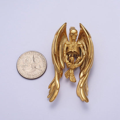 Gothic Winged Skeleton Stainless Steel Pendant in Gold &amp; Silver | X-665 X-666
