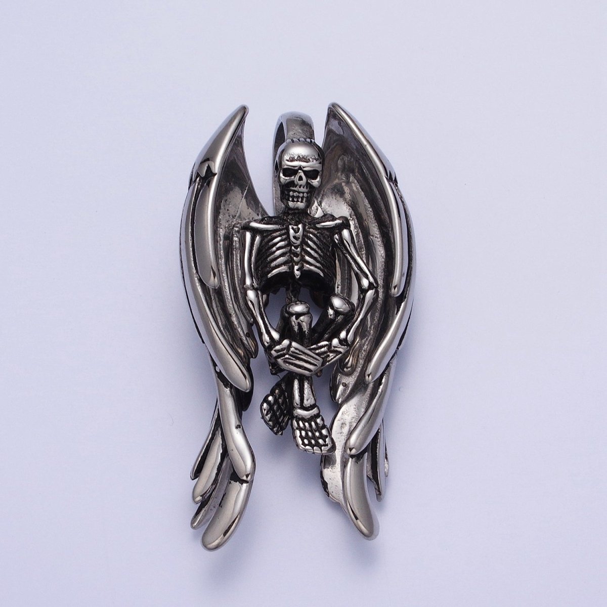 Gothic Winged Skeleton Stainless Steel Pendant in Gold &amp; Silver | X-665 X-666