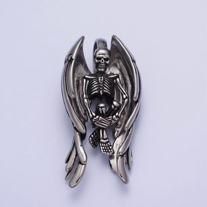 Gothic Winged Skeleton Stainless Steel Pendant in Gold &amp; Silver | X-665 X-666