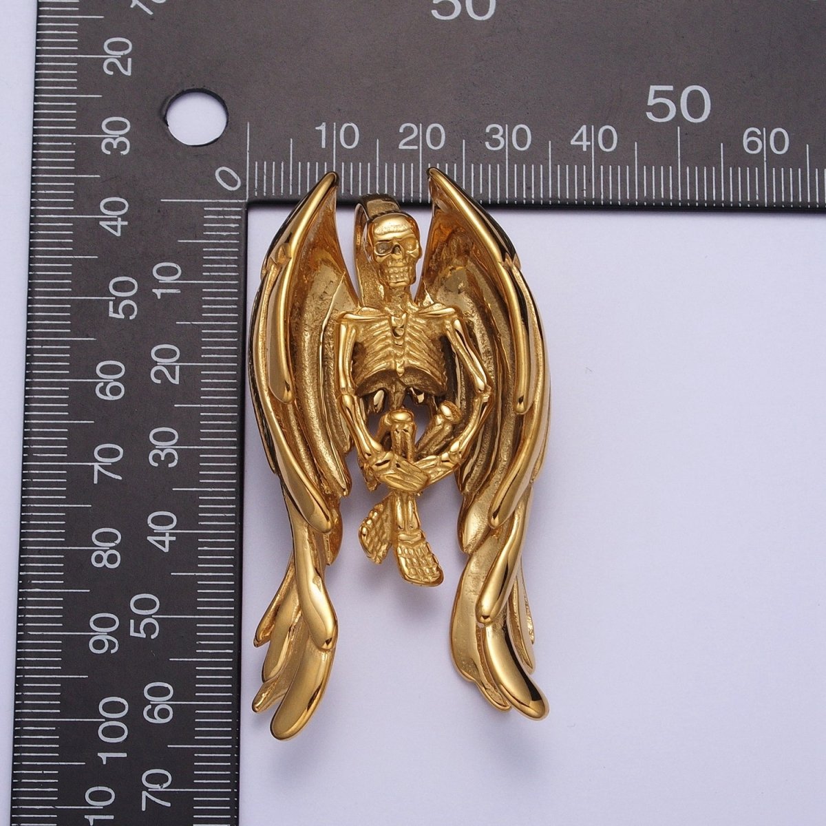 Gothic Winged Skeleton Stainless Steel Pendant in Gold &amp; Silver | X-665 X-666