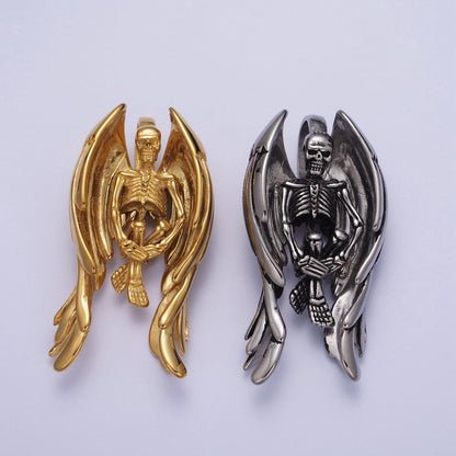 Gothic Winged Skeleton Stainless Steel Pendant in Gold &amp; Silver | X-665 X-666