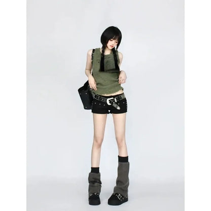 Gothic Y2K Denim Shorts – High Waist Harajuku Emo Style