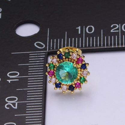 Green Aqua Sun Stud Earring V-112