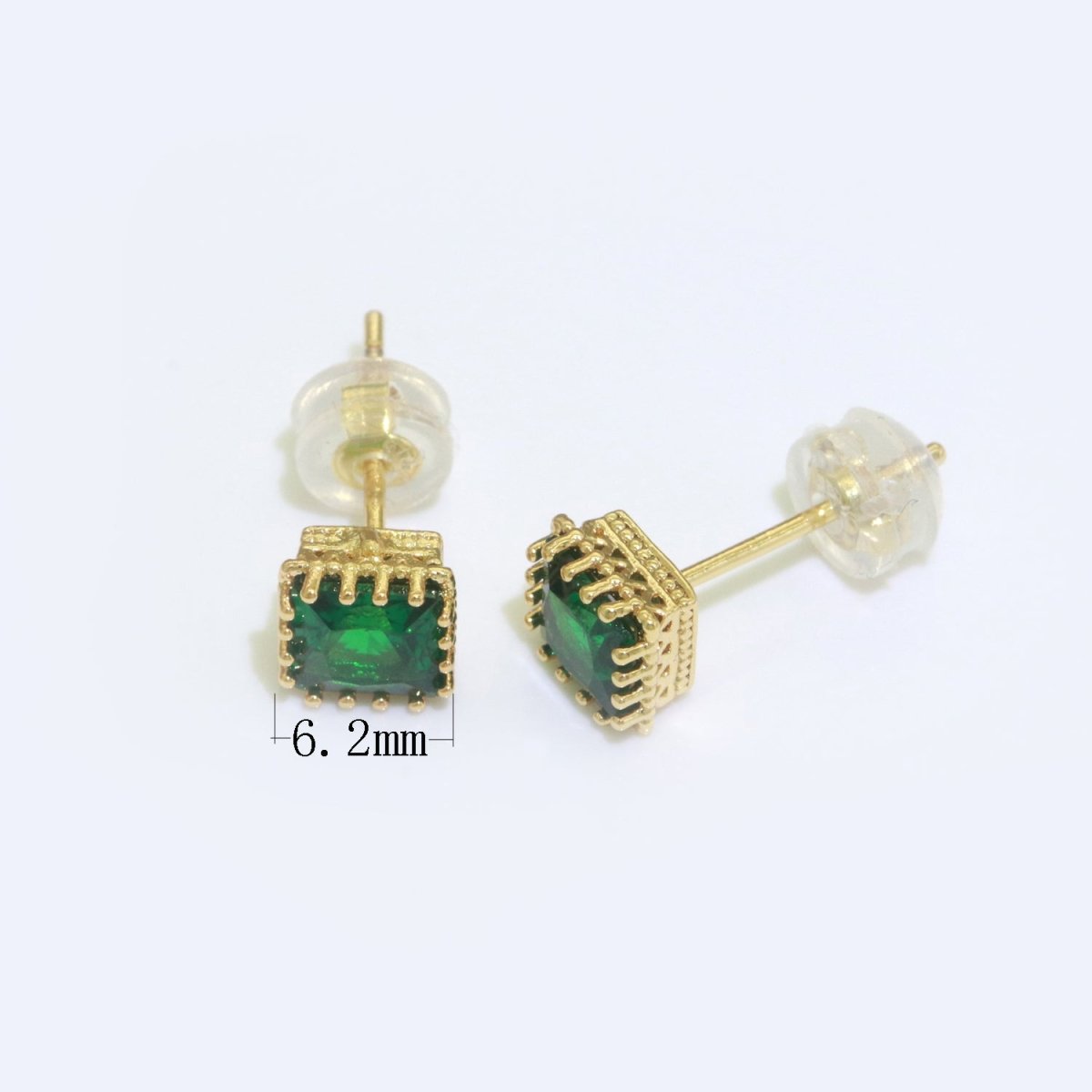 Green Emerald Stud Earring 18k Gold Filled Square Stud Minimalist Earring T-144
