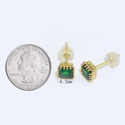 Green Emerald Stud Earring 18k Gold Filled Square Stud Minimalist Earring T-144