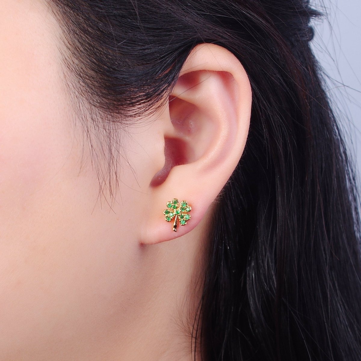 Green Four Leaf Clover Earrings, Clover Leaf stud earrings, Lucky earrings, St Patrick&