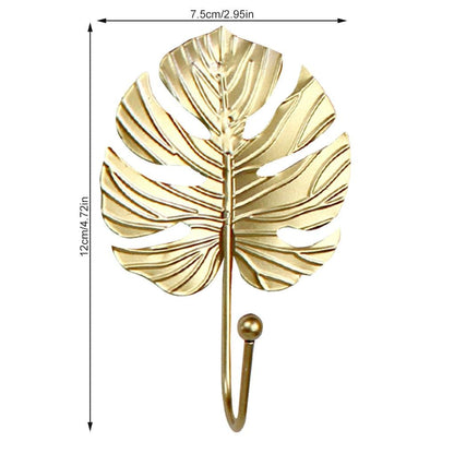 Green Gold Single Leaf Hanging Coat Hook Mini Wall Key Hook Home Decoration Modern Home Hanger Leaf Shape Coat Hooks Wall Mounted Hooks