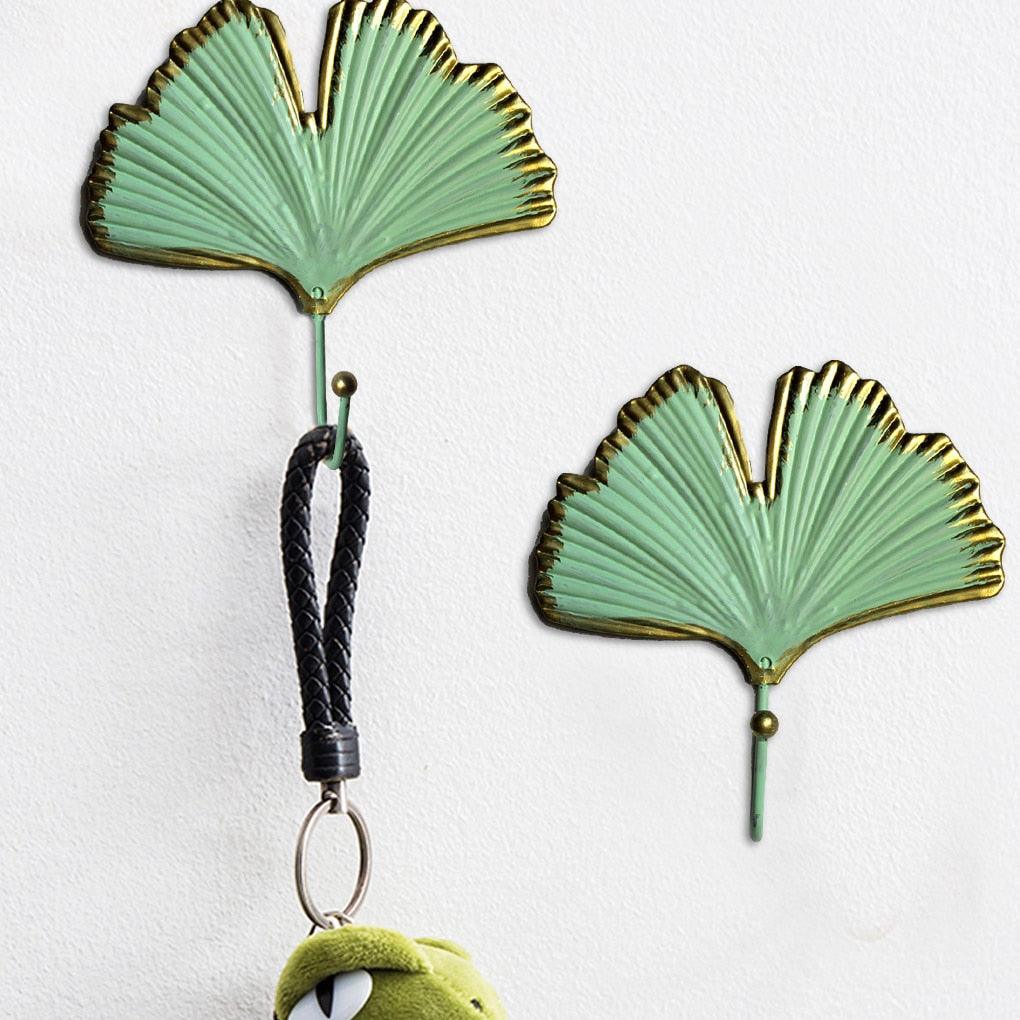 Green Gold Single Leaf Hanging Coat Hook Mini Wall Key Hook Home Decoration Modern Home Hanger Leaf Shape Coat Hooks Wall Mounted Hooks