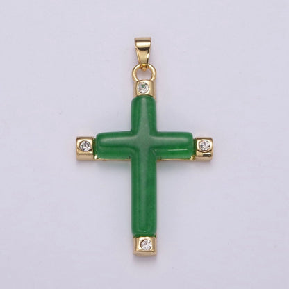 Green Jade Cross Pendant for Necklace 24K Gold Filled Cross AH-348