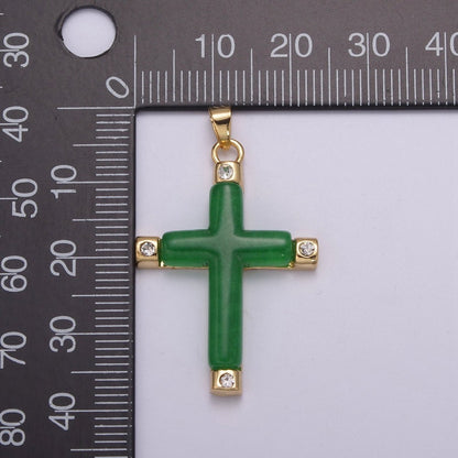 Green Jade Cross Pendant for Necklace 24K Gold Filled Cross AH-348