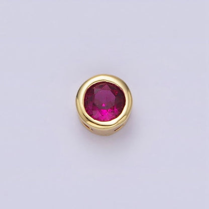 Green, Pink, Blue, Clear, Fuchsia 5.3mm Round CZ Bezel Gold Spacer Bead | B-827~B-831