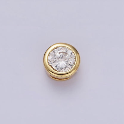 Green, Pink, Blue, Clear, Fuchsia 5.3mm Round CZ Bezel Gold Spacer Bead | B-827~B-831