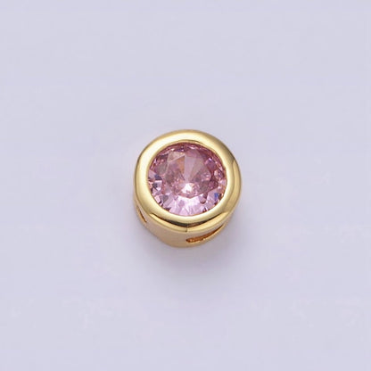Green, Pink, Blue, Clear, Fuchsia 5.3mm Round CZ Bezel Gold Spacer Bead | B-827~B-831