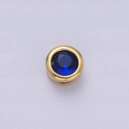 Green, Pink, Blue, Clear, Fuchsia 5.3mm Round CZ Bezel Gold Spacer Bead | B-827~B-831