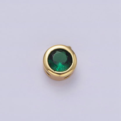 Green, Pink, Blue, Clear, Fuchsia 5.3mm Round CZ Bezel Gold Spacer Bead | B-827~B-831