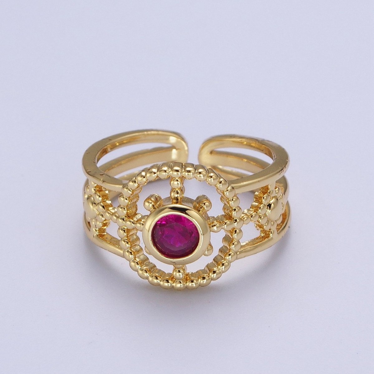 Green, Pink, Blue, Fuchsia, Purple, Black CZ Beaded Bubble Celestial Sun Flower Double Band Ring | O078 - O083