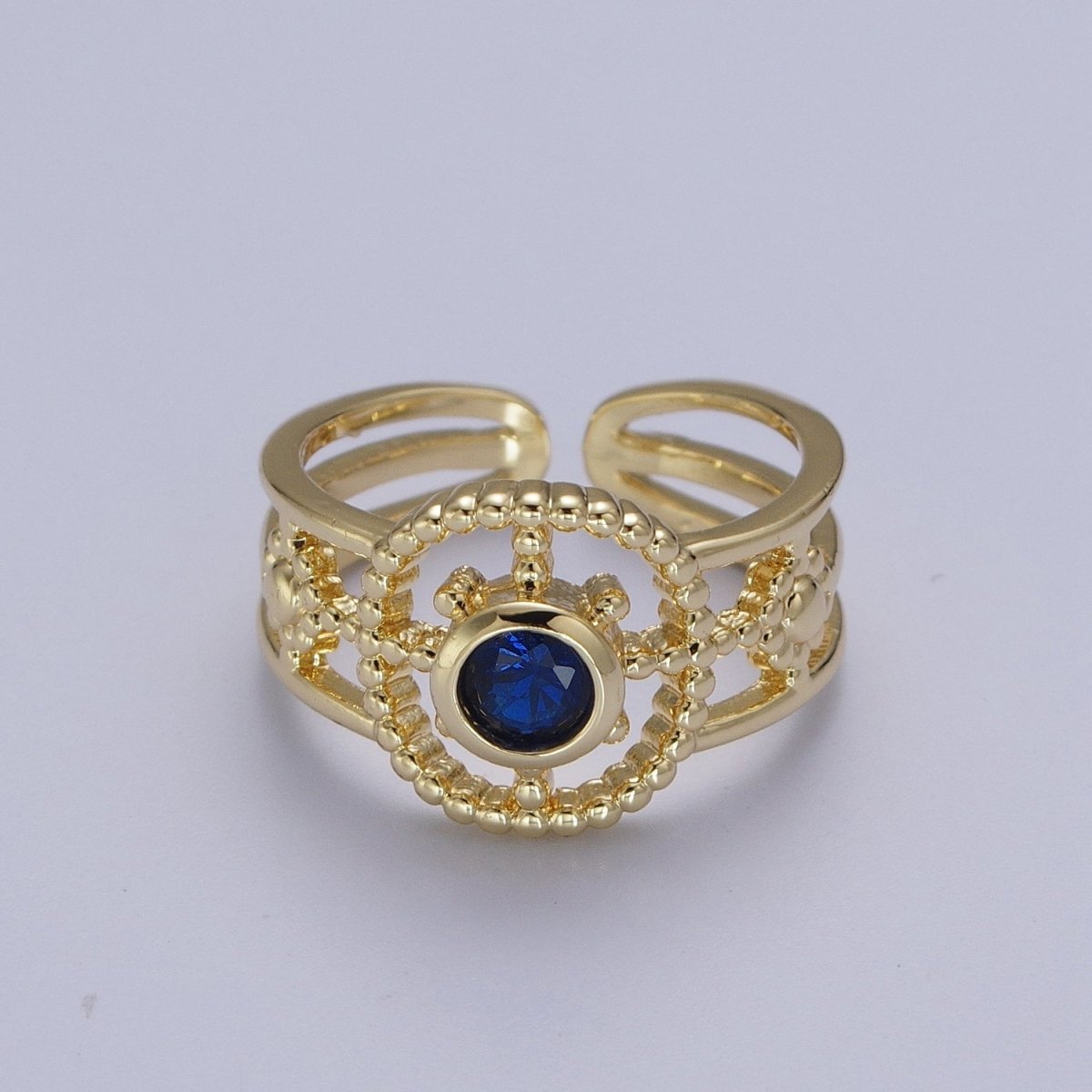 Green, Pink, Blue, Fuchsia, Purple, Black CZ Beaded Bubble Celestial Sun Flower Double Band Ring | O078 - O083