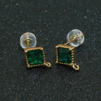 Green Rhombus Cubic Zirconia Gold Stud Open Loop Drop Earrings Supply  L-489