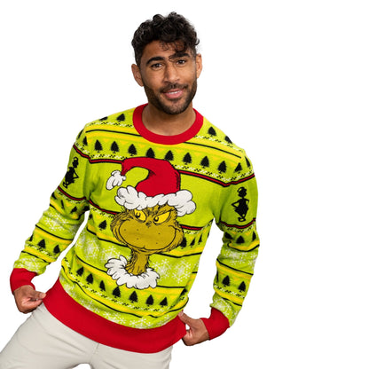 Grinch Head Santa Hat Wreath Sweater