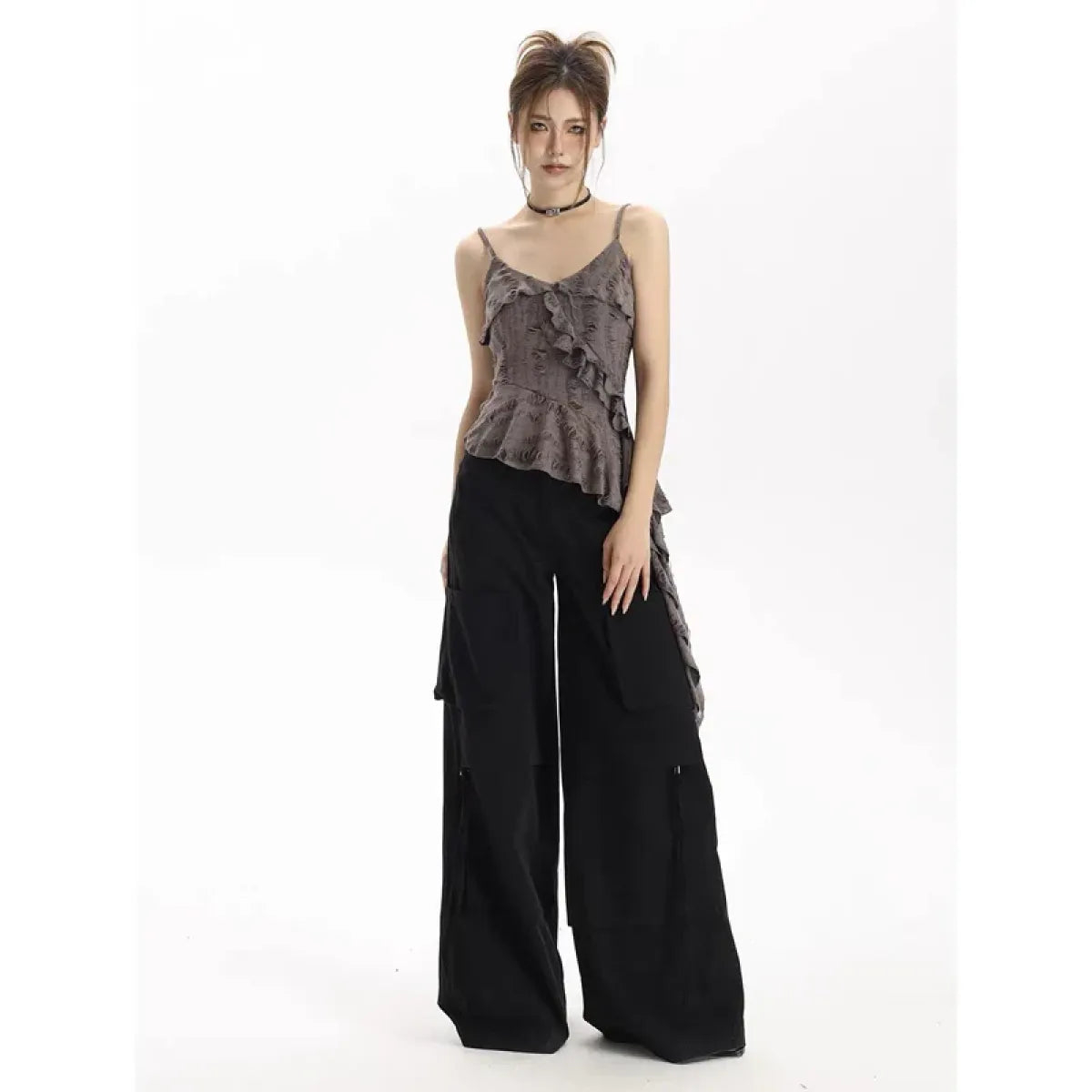 Asymmetrical Ruffle Tank Top – Grunge Y2K Punk Streetwear