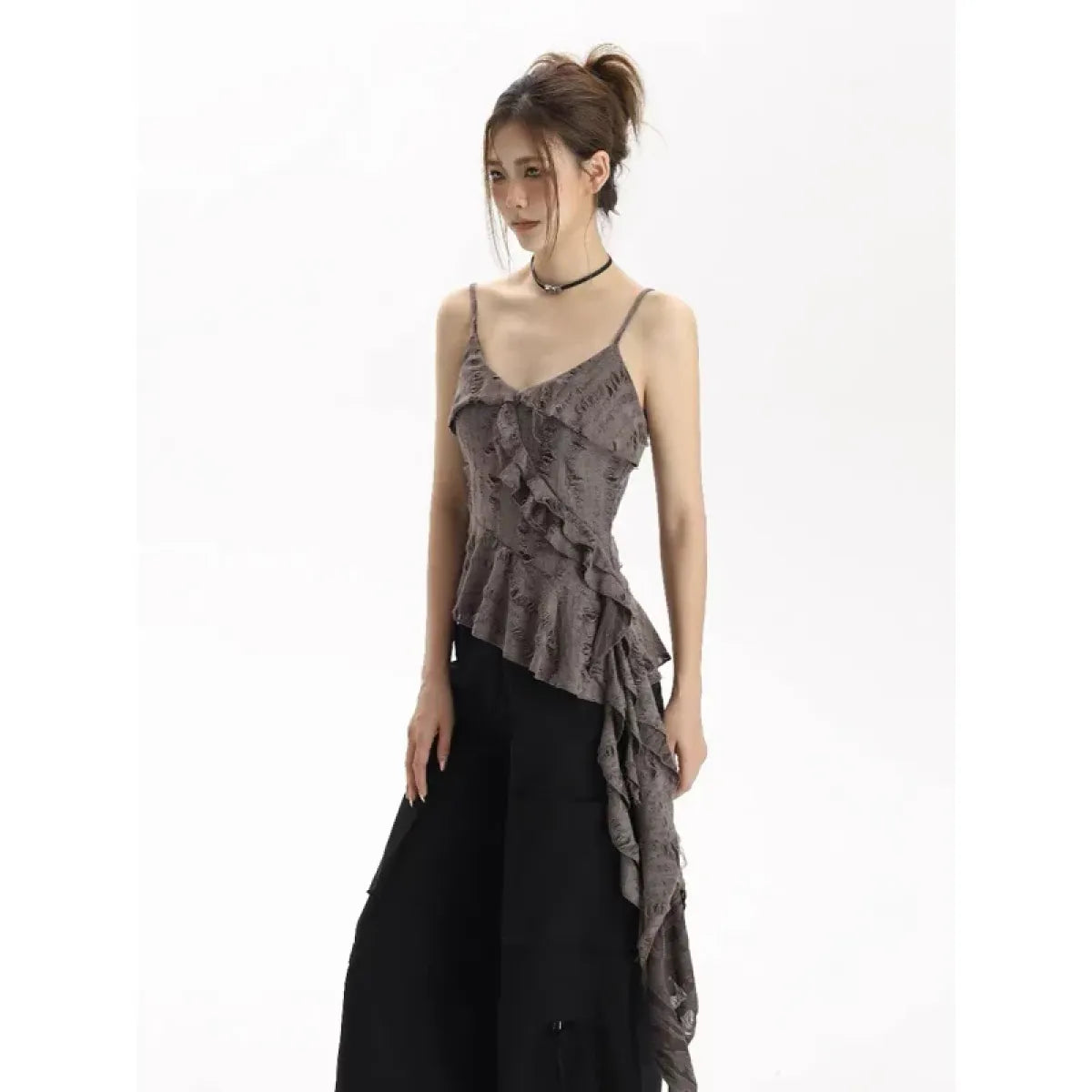 Asymmetrical Ruffle Tank Top – Grunge Y2K Punk Streetwear