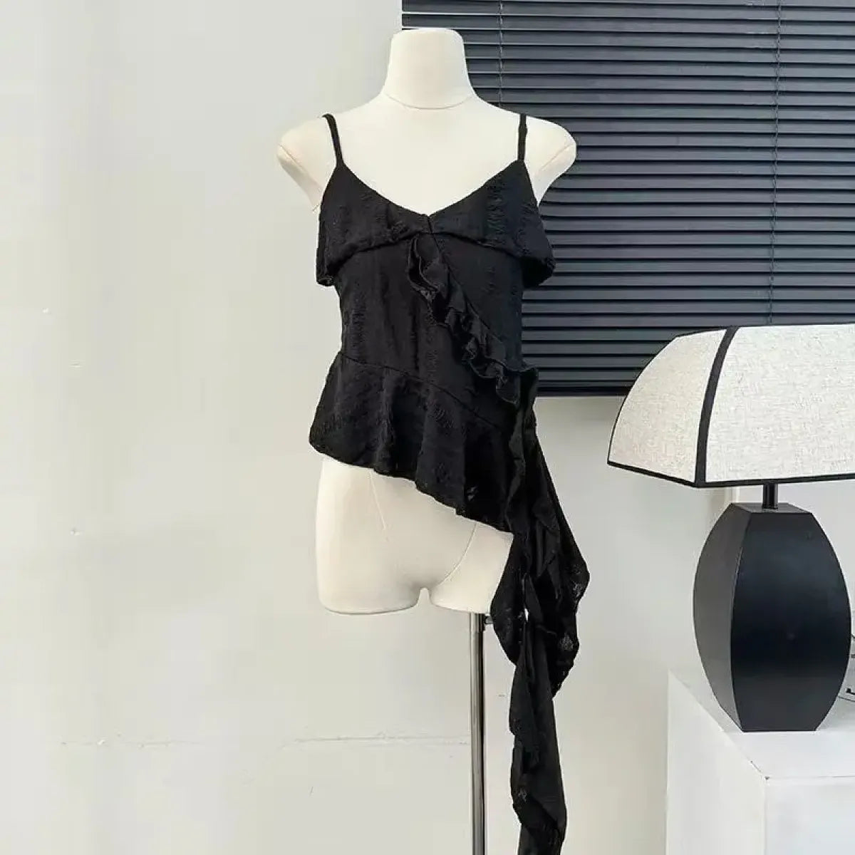 Asymmetrical Ruffle Tank Top – Grunge Y2K Punk Streetwear