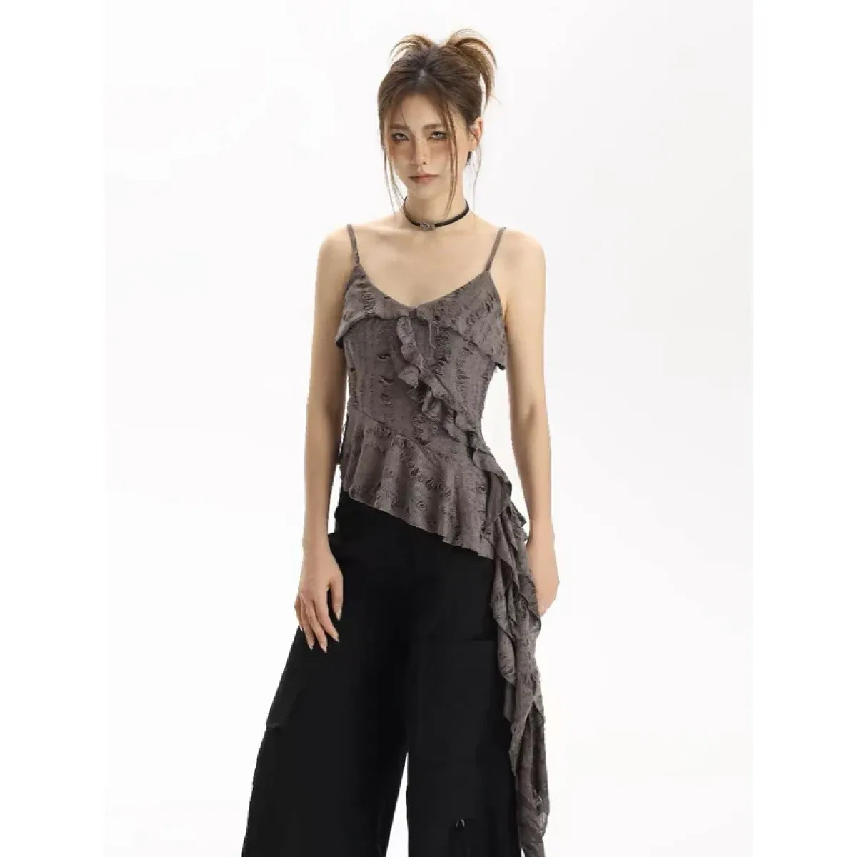 Asymmetrical Ruffle Tank Top – Grunge Y2K Punk Streetwear