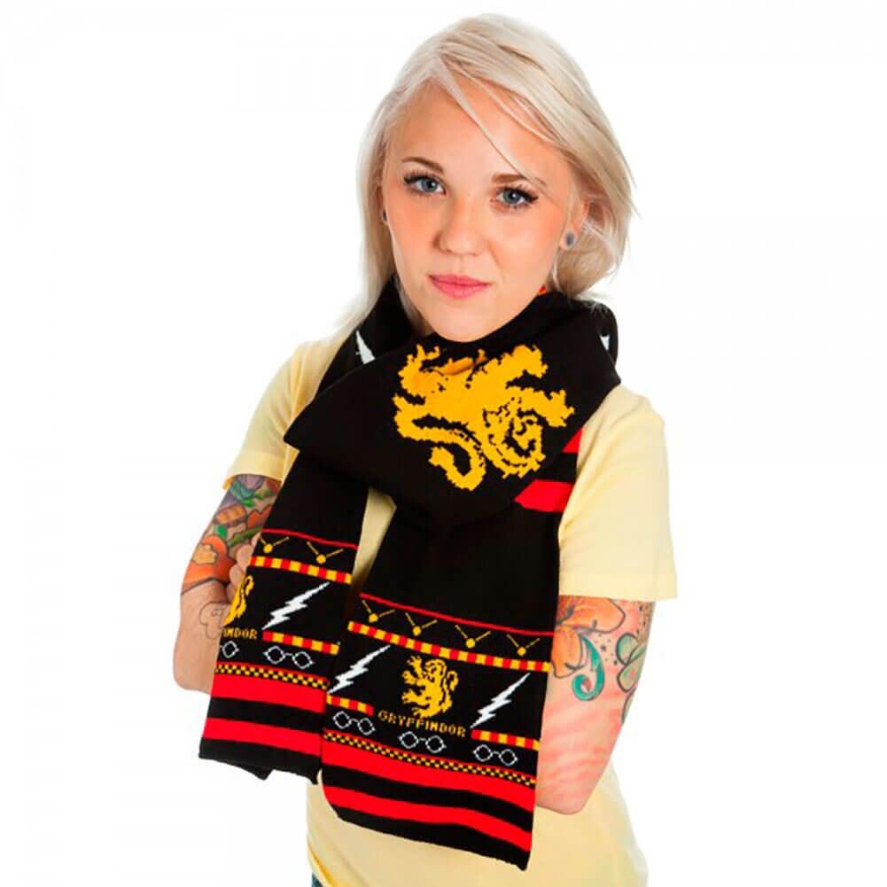 Gryffindor Symbols &amp; Pattern Fair Isle Knit Scarf