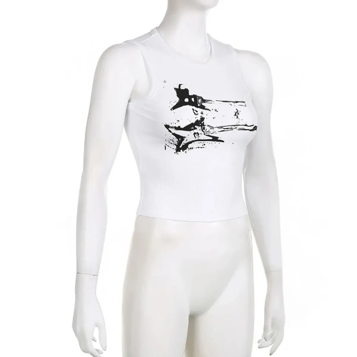 Guitar Print Tank Top - Ribbed Grunge Crop Top