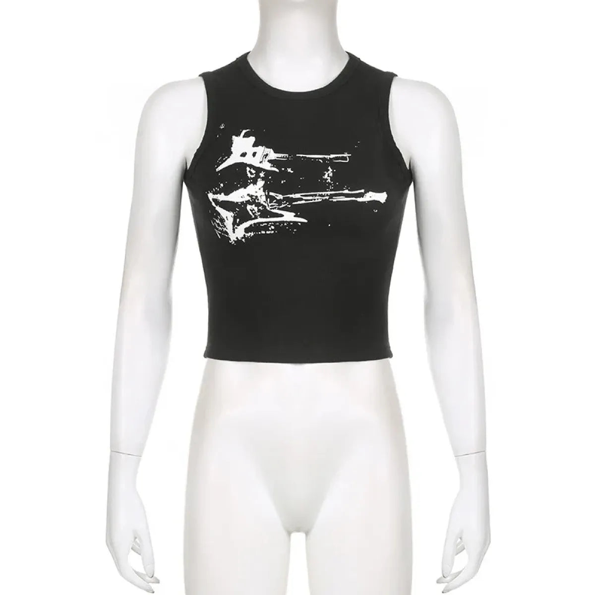 Guitar Print Tank Top - Ribbed Grunge Crop Top
