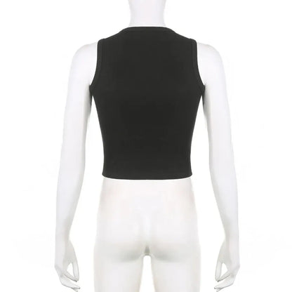 Guitar Print Tank Top - Ribbed Grunge Crop Top
