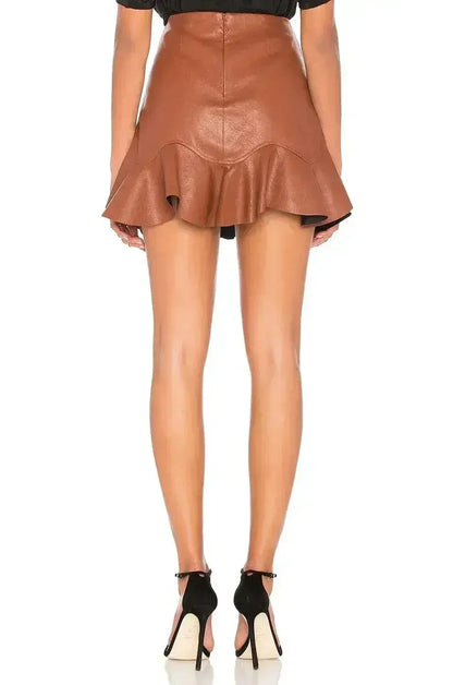 VEGAN LEATHER RUFFLE SKIRT