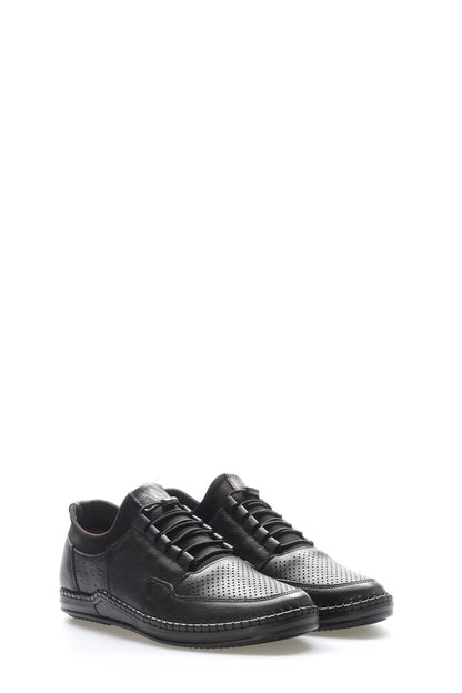 Black Perforated-Toe Leather Sneakers for Men | Wessi