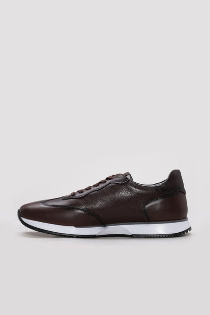 Dark Brown Leather Panel Sneakers for Men | Wessi