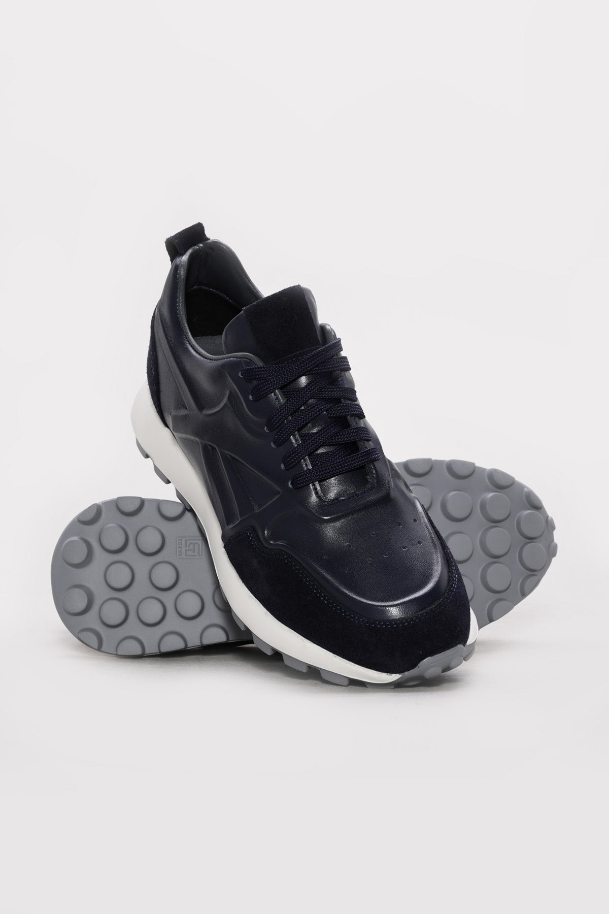 Navy Suede-Textured Leather Running Sneakers for Men | Wessi