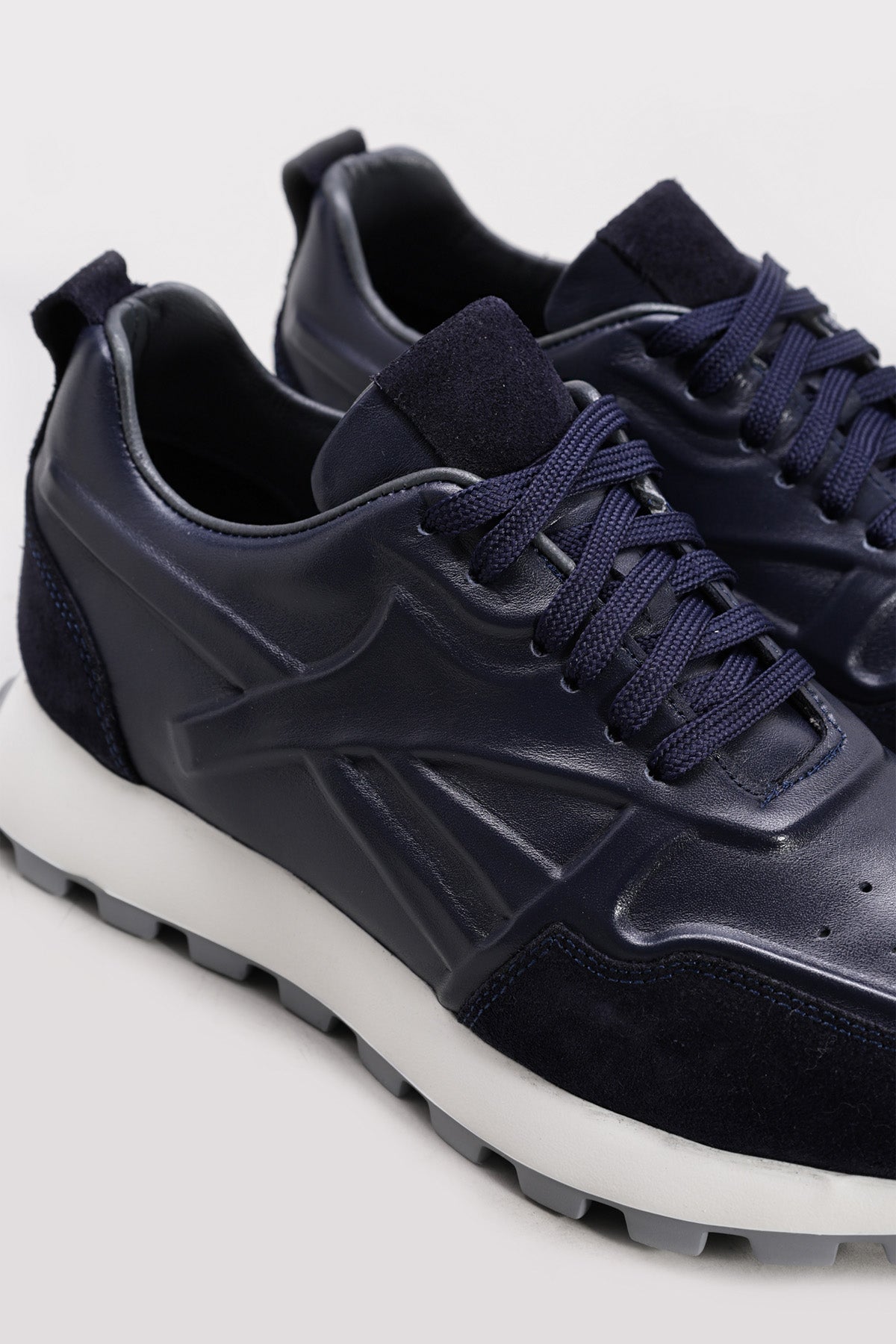 Navy Suede-Textured Leather Running Sneakers for Men | Wessi