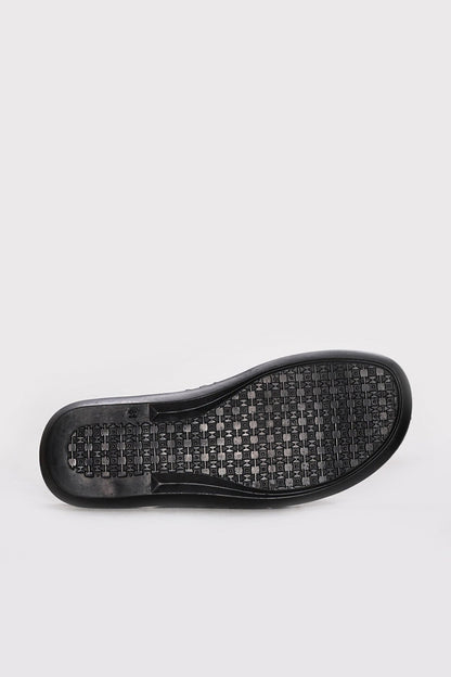 Black Embossed Leather Double-Strap Sandals for Men | Wessi