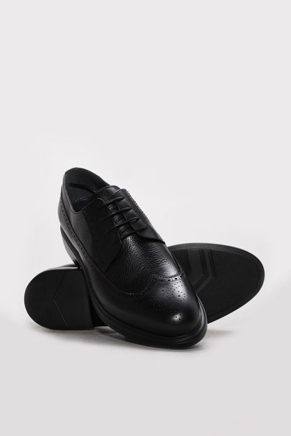 Black Textured Leather Perforated-Toe Dress Shoes for Men | Wessi