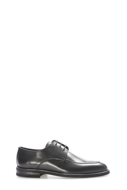 Black Leather Plain-Toe Lace-Up Dress Shoes for Men | Wessi