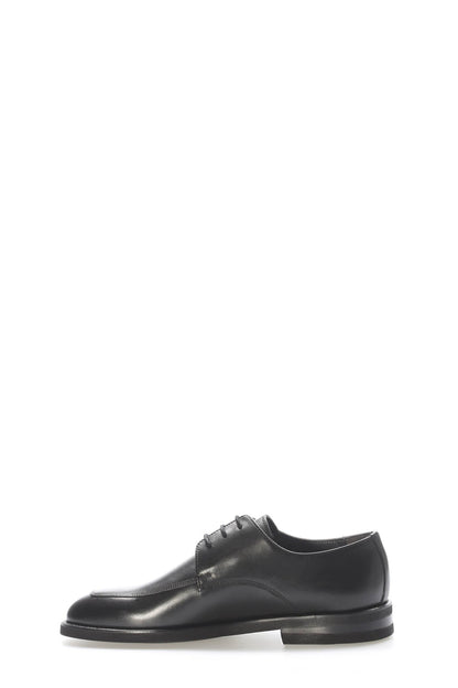 Black Leather Plain-Toe Lace-Up Dress Shoes for Men | Wessi