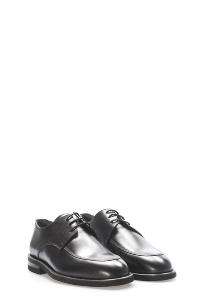 Black Leather Plain-Toe Lace-Up Dress Shoes for Men | Wessi