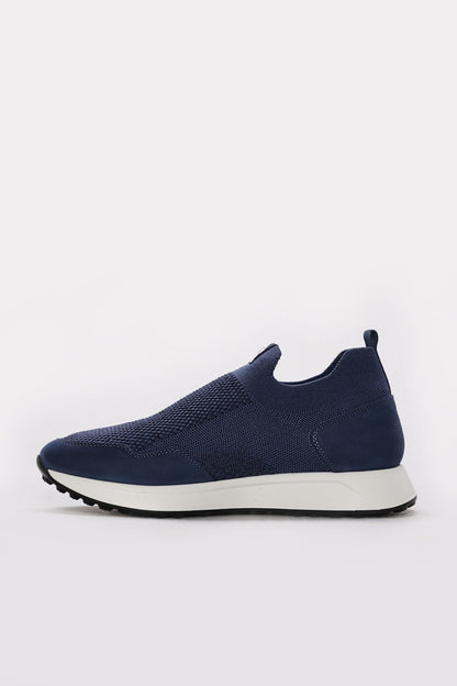 Blue Textured Leather Slip-On Sneakers for Men | Wessi